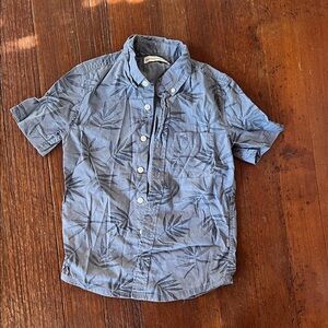 Boys Short-Sleeve Blue Leaf Print Button-Up Shirt